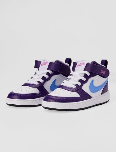 Nike Boys Court Borough Mid 2 Leather Athletic Shoes, White/White, 5 Big Kid in Saudi Arabia