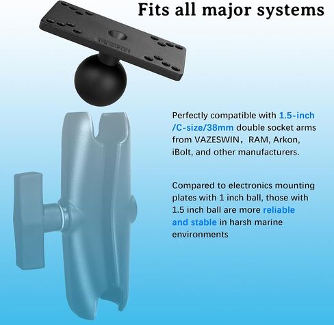 Aluminum 1.5" Ball Fish Finder mounting Plate for Hummingbird Helix 5,7, etc., C Size Universal Marine Electronics Bracket, Compatible with RAM Mounts in Kuwait