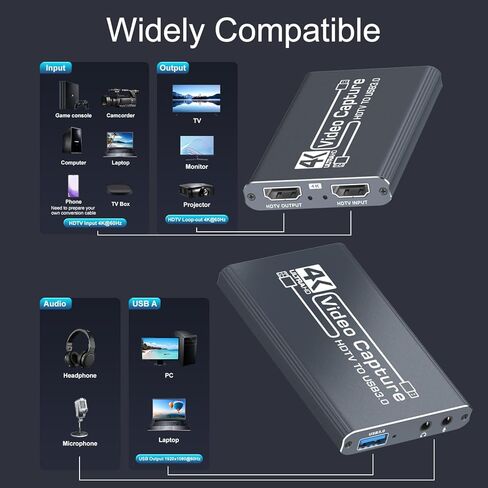 بطاقة التقاط HDMI 4K للبث، دقة Full HD 1080P 60FPS USB Cam Link Game بطاقة التقاط الصوت والفيديو نينتندو سويتش/PS5/3ds/Xbox/PS4 (أسود) in Kuwait
