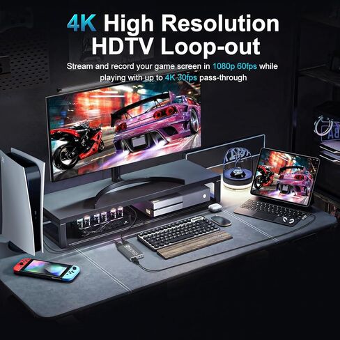 بطاقة التقاط HDMI 4K للبث، دقة Full HD 1080P 60FPS USB Cam Link Game بطاقة التقاط الصوت والفيديو نينتندو سويتش/PS5/3ds/Xbox/PS4 (أسود) in Kuwait