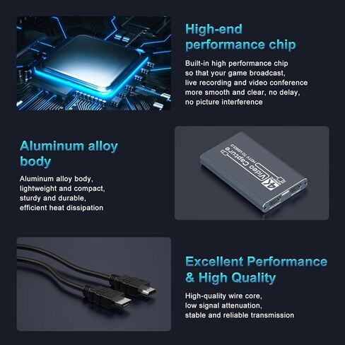 بطاقة التقاط HDMI 4K للبث، دقة Full HD 1080P 60FPS USB Cam Link Game بطاقة التقاط الصوت والفيديو نينتندو سويتش/PS5/3ds/Xbox/PS4 (أسود) in Kuwait