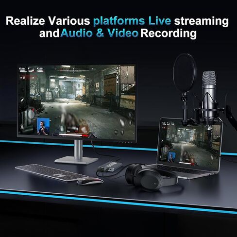 بطاقة التقاط HDMI 4K للبث، دقة Full HD 1080P 60FPS USB Cam Link Game بطاقة التقاط الصوت والفيديو نينتندو سويتش/PS5/3ds/Xbox/PS4 (أسود) in Kuwait
