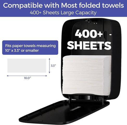 موزع منشفة ورقية تجارية مع القفل-يناسب 400+ مناشف متعددة/Trifold/Z-Fold/C-Fold-حامل منشفة ورقي كبير للحمام أو المطبخ أو المكتب أو المنزل أو الأعمال (أسود) in Saudi Arabia