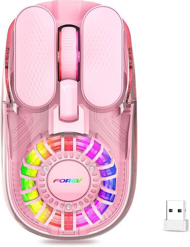Wireless Bluetooth Mouse, Transparent BT+2.4G Dual-Mode Gaming Mouse with Magnetic Top Cover, Rechargeable RGB Backlit Computer Mouse for Laptop, PC, MacBook, iPad (Pink) in Saudi Arabia