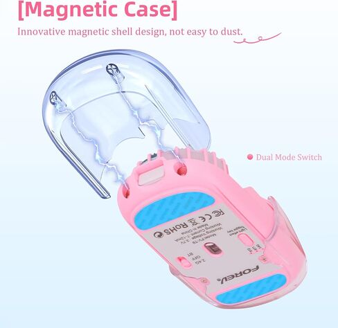 Wireless Bluetooth Mouse, Transparent BT+2.4G Dual-Mode Gaming Mouse with Magnetic Top Cover, Rechargeable RGB Backlit Computer Mouse for Laptop, PC, MacBook, iPad (Pink) in Saudi Arabia