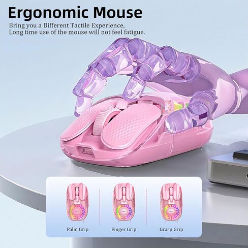 Wireless Bluetooth Mouse, Transparent BT+2.4G Dual-Mode Gaming Mouse with Magnetic Top Cover, Rechargeable RGB Backlit Computer Mouse for Laptop, PC, MacBook, iPad (Pink) in Saudi Arabia