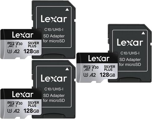 بطاقة Lexar LMSSIPL128G-BNANU سعة 128 جيجابايت باللون الفضي الاحترافي بالإضافة إلى بطاقة microSDXC، قراءة بسرعة 205 ميجابايت/ثانية، وكتابة بسرعة 150 ميجابايت/ثانية، 3 حزم in Saudi Arabia