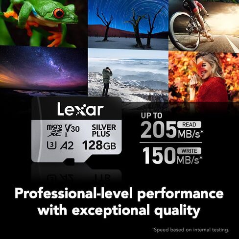 بطاقة Lexar LMSSIPL128G-BNANU سعة 128 جيجابايت باللون الفضي الاحترافي بالإضافة إلى بطاقة microSDXC، قراءة بسرعة 205 ميجابايت/ثانية، وكتابة بسرعة 150 ميجابايت/ثانية، 3 حزم in Saudi Arabia