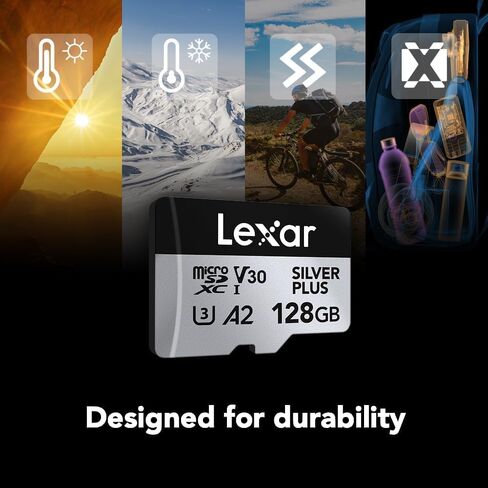 بطاقة Lexar LMSSIPL128G-BNANU سعة 128 جيجابايت باللون الفضي الاحترافي بالإضافة إلى بطاقة microSDXC، قراءة بسرعة 205 ميجابايت/ثانية، وكتابة بسرعة 150 ميجابايت/ثانية، 3 حزم in Saudi Arabia