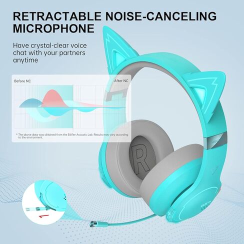 Edifier G5BT CAT Wireless Bluetooth Gaming Headset with Mic, Wired Over Ear Headphones with Detachable Cat Ear, RGB Light, for PC, PS5, PS4, Nintendo Switch (Pink) in Saudi Arabia