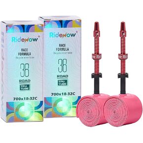 2 Pack Ridenow TPU Inner Tube 700C x 18-32C Lightweight for Road Bike 45mm Pink Metal Presta Valve with Detachable Brass Core (Include Repair Patch Kit) in Saudi Arabia