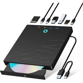 External CD/DVD Drive for Laptop, DVD Burner CD Reader for Laptop, 8-in-1 USB 3.0 Portable CD Players with SD/TF Ports, External Disk Drive Optical for MacBook Windows 11 10 PC Linux OS in Saudi Arabia