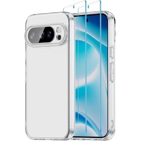 حافظة لهاتف Google Pixel 10 Pro 2025، مع عبوتين من واقي الشاشة غير الأصفر المقاوم للصدمات، حافظة هاتف واقية من الصدمات، ظهر أكريليك صلب مضاد للخدش (شفاف) in Kuwait