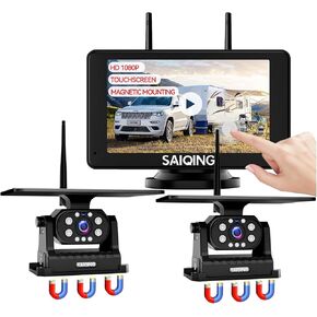 Magnetic Solar Wireless Backup Camera Systems for Cars Trucks Trailer RV, 7" IPS Touchscreen,Night Vision, 1080P, Reverse Camera,Easy Install,Rechargeable Battery(7Inch-2Cam) in Saudi Arabia