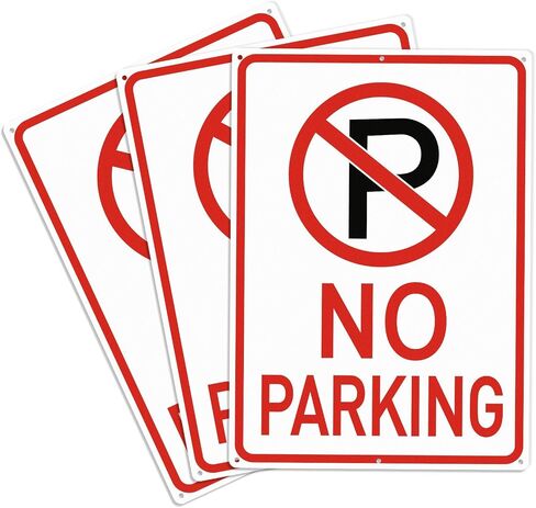 6 Pcs No Parking Signs with Symbol Sign 14 x 10 Inches Reflective Aluminum Nonparking Sign, UV Protected, Weather Resistant, Waterproof, Durable Ink Industrial Warning Signs, Easy to Mount in Kuwait