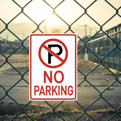 6 Pcs No Parking Signs with Symbol Sign 14 x 10 Inches Reflective Aluminum Nonparking Sign, UV Protected, Weather Resistant, Waterproof, Durable Ink Industrial Warning Signs, Easy to Mount in Kuwait