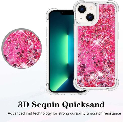 for iPhone 13 Case, iPhone 14 Case Glitter with Screen Protector, Liquid Bling Sparkle Floating Cute Women Girls Girly Soft TPU Shockproof Protective Phone Cover for iPhone 13/14 -Hot Pink in Saudi Arabia