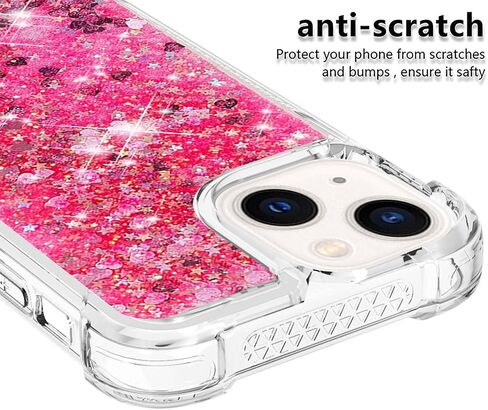 for iPhone 13 Case, iPhone 14 Case Glitter with Screen Protector, Liquid Bling Sparkle Floating Cute Women Girls Girly Soft TPU Shockproof Protective Phone Cover for iPhone 13/14 -Hot Pink in Saudi Arabia
