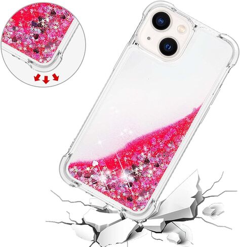 for iPhone 13 Case, iPhone 14 Case Glitter with Screen Protector, Liquid Bling Sparkle Floating Cute Women Girls Girly Soft TPU Shockproof Protective Phone Cover for iPhone 13/14 -Hot Pink in Saudi Arabia