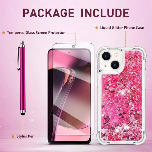 for iPhone 13 Case, iPhone 14 Case Glitter with Screen Protector, Liquid Bling Sparkle Floating Cute Women Girls Girly Soft TPU Shockproof Protective Phone Cover for iPhone 13/14 -Hot Pink in Saudi Arabia
