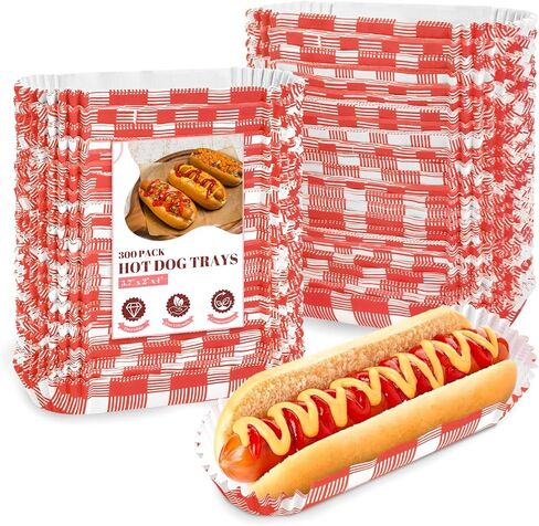 Ocmoiy Paper Hot Dog Trays, 300Pcs 6" Disposable Hot Dog Wrapper Holder Boats, Fluted Food Trays for to Go Hot Dogs, Taco, Fried Snack in Saudi Arabia