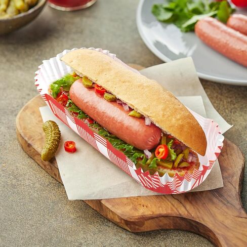 Ocmoiy Paper Hot Dog Trays, 300Pcs 6" Disposable Hot Dog Wrapper Holder Boats, Fluted Food Trays for to Go Hot Dogs, Taco, Fried Snack in Saudi Arabia
