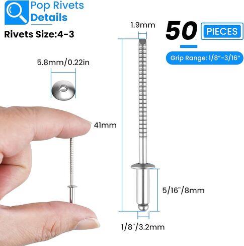 SDTC Tech Stainless Steel Blind Rivets 1/8" x 5/16" (4-3) Open End Type Pop Rivet Grip Range 1/8-3/16 inch (50 pack) in Kuwait