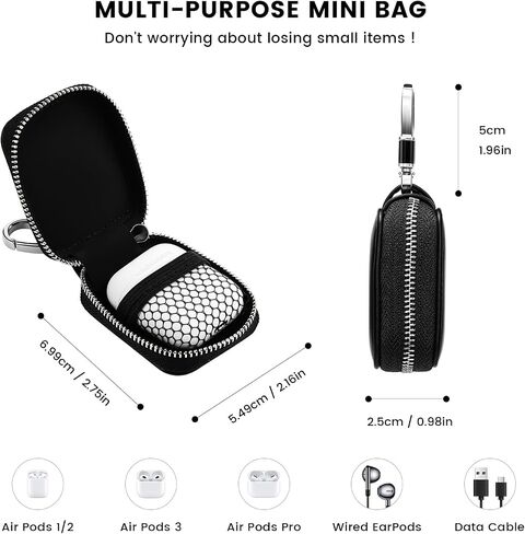 PU Leather Portable Earbud Case with Mesh Pocket Suitable for Wireless Headphones,Wired Headphones,USB Charging Cable in Saudi Arabia