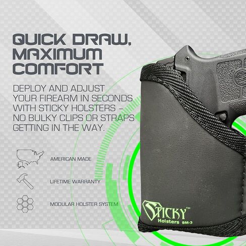 STICKY HOLSTERS SM3 - حافظة مصممة خصيصًا لتناسب أسطوانة الجيب 380 حتى 2.5 بوصة بدون ليزر (اللون أسود) in Kuwait