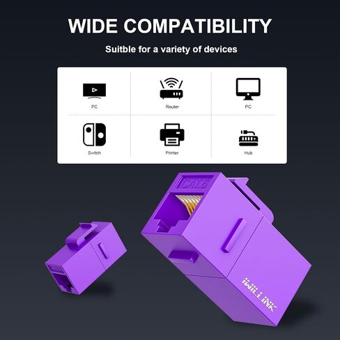 iwillink RJ45 Cat6 Keystone Coupler 25-Pack, Female to Female Cat6 Keystone Jack, UTP Keystone Coupler Insert (Purple) and RJ45 Cat6 Keystone Coupler 25-Pack, Female to Female Cat6 Keystone in Saudi Arabia