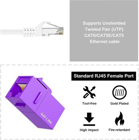 iwillink RJ45 Cat6 Keystone Coupler 25-Pack, Female to Female Cat6 Keystone Jack, UTP Keystone Coupler Insert (Purple) and RJ45 Cat6 Keystone Coupler 25-Pack, Female to Female Cat6 Keystone in Saudi Arabia