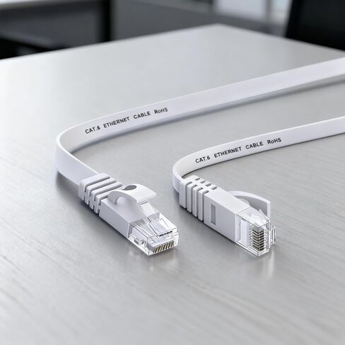 Cat 6 Ethernet Cable 3ft (at a Cat5e Price but Higher Bandwidth) Flat Internet Network Cable - Cat6 Ethernet Patch Cable Short - White Computer Cable with Snagless RJ45 Connectors in Saudi Arabia
