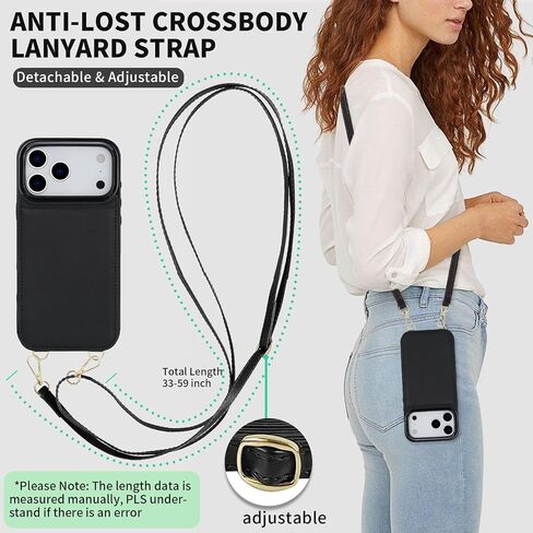 HOGGU Compatible for iPhone 17 Pro Case Wallet with Crossbody Strap, 4 Card Holder [RFID Blocking], Flip Vegan Leather Protective Shockproof Slim Wallet Phone Case for Women Girls, Black in Saudi Arabia