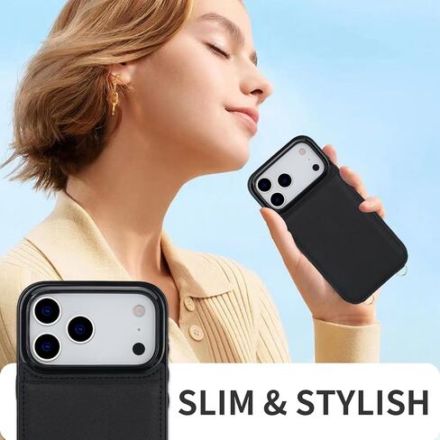 HOGGU Compatible for iPhone 17 Pro Case Wallet with Crossbody Strap, 4 Card Holder [RFID Blocking], Flip Vegan Leather Protective Shockproof Slim Wallet Phone Case for Women Girls, Black in Saudi Arabia