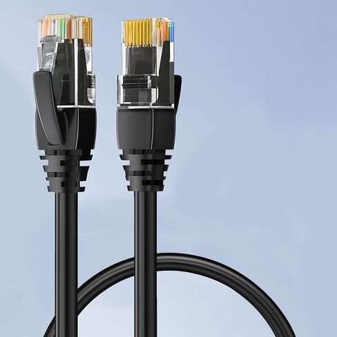 كابل إيثرنت Cat 6 - سلك LAN مسطح للاستخدام الداخلي والخارجي، يدعم سرعة 10 جيجابت في الثانية، متوافق مع جهاز التوجيه والمودم والمحول ووحدة التحكم في الألعاب وجهاز البث، 3.3FT، أسود in Kuwait