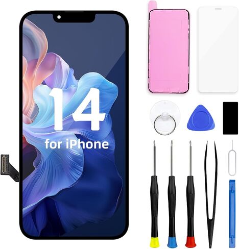 for iPhone 14 LCD Screen Replacement 6.1 inch, 3D Touch Screen LCD Display Digitizer Assembly with Repair Tools, Waterproof Frame Sticker, Tempered Protector (Model A2649, A2881, A2882, A2883, A2884) in Saudi Arabia