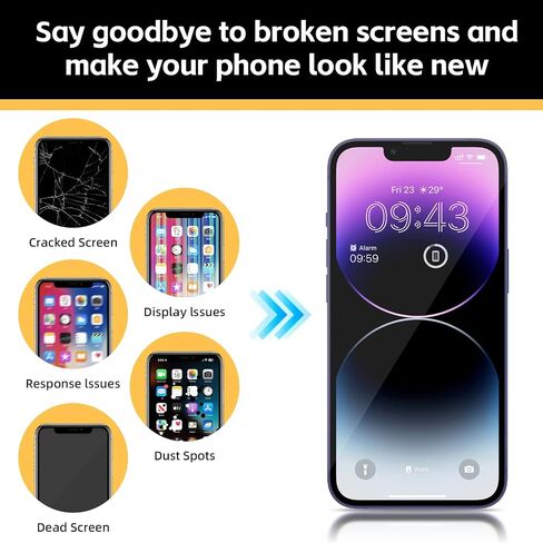 for iPhone 14 LCD Screen Replacement 6.1 inch, 3D Touch Screen LCD Display Digitizer Assembly with Repair Tools, Waterproof Frame Sticker, Tempered Protector (Model A2649, A2881, A2882, A2883, A2884) in Saudi Arabia