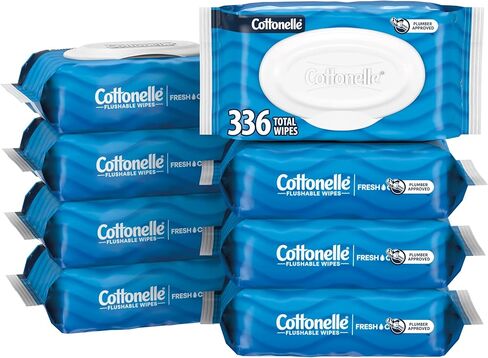 Cottonelle Fresh Care مناديل رطبة قابلة للتطهير ، مناديل رطبة للبالغين ، 4 عبوات قمة ، 42 مناديل لكل عبوة (168 مناديل) ، قد تختلف التغليف باختلاف in Kuwait