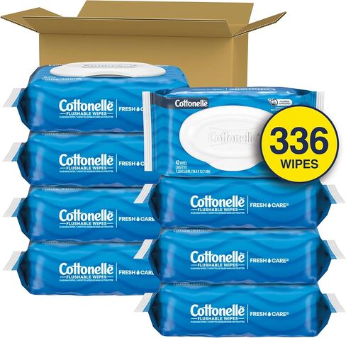 Cottonelle Fresh Care مناديل رطبة قابلة للتطهير ، مناديل رطبة للبالغين ، 4 عبوات قمة ، 42 مناديل لكل عبوة (168 مناديل) ، قد تختلف التغليف باختلاف in Kuwait