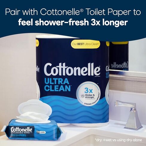 Cottonelle Fresh Care مناديل رطبة قابلة للتطهير ، مناديل رطبة للبالغين ، 4 عبوات قمة ، 42 مناديل لكل عبوة (168 مناديل) ، قد تختلف التغليف باختلاف in Kuwait
