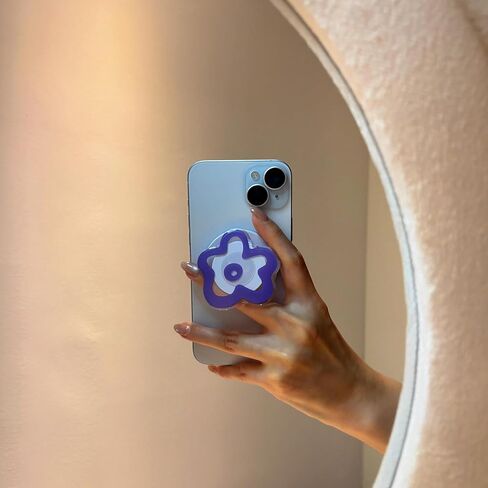 قبضة هاتف متوافقة مع Magsafe - سلسلة زهور لطيفة تصميم أكريليك شفاف قابل للطي، قبضة هاتف مغناطيسية تتضمن حلقة محول مغناطيسي (وردي) in Kuwait