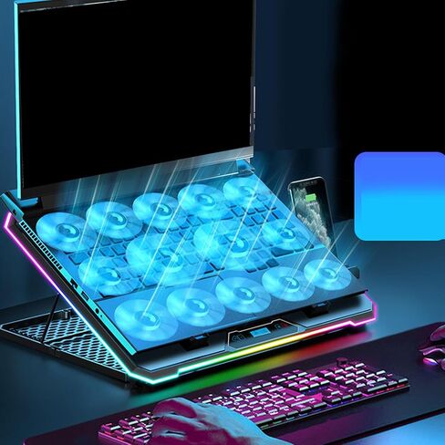 Gaming Laptop Cooling Pad, 5 Levels Speed Cooling Fan, RGB Lights, LCD Display, 8 Adjustable Height, 2 USB Charging Ports, Laptop Cooler for 12in to 19in (14 Fans) in Saudi Arabia