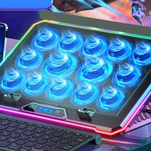 Laptop Cooling Pad, Laptop Cooler with 10 RGB Lighting Modes for 12-19 Inch Laptops, Silent | 10 Turbofans | Variable Speed Control | 8 Adjustable Height (13 Fans) in Saudi Arabia