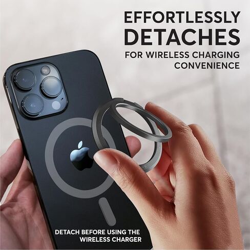 حامل حلقة مغناطيسية لهاتف iPhone، مقبض ومسند للهاتف متوافق مع MagSafe، حامل من سبائك الألومنيوم خفيف الوزن للغاية، مرفق مغناطيسي قوي، تصميم متين مضاد للخدش، أسود in Kuwait