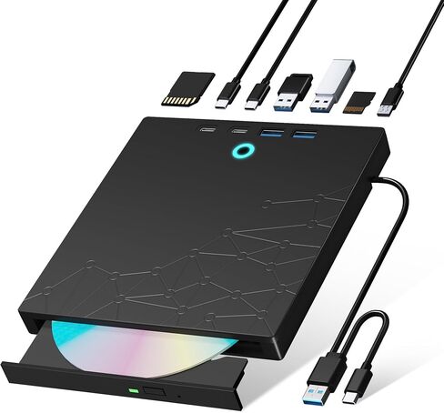 External CD/DVD Drive for Laptop, DVD Burner CD Reader for Laptop, 8-in-1 USB 3.0 Portable CD Players with SD/TF Ports, External Disk Drive Optical for MacBook Windows 11 10 PC Linux OS in Saudi Arabia