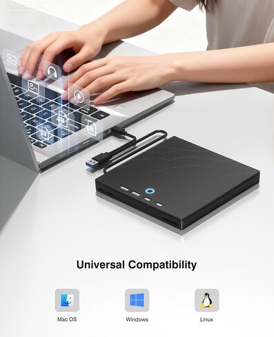 External CD/DVD Drive for Laptop, DVD Burner CD Reader for Laptop, 8-in-1 USB 3.0 Portable CD Players with SD/TF Ports, External Disk Drive Optical for MacBook Windows 11 10 PC Linux OS in Saudi Arabia