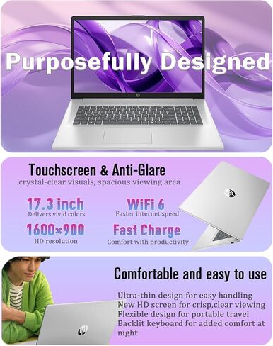 HP 17.3 Touchscreen Laptop Computer for Business, 17.3" 250 nits Anti-Glare Display, Ryzen 5 7430U(UP to 4.3GHz), 64GB RAM+2TB SSD, Windows 11 Pro, Fast Charge, AI Copilot Key, w/Redragon Bundle in Saudi Arabia
