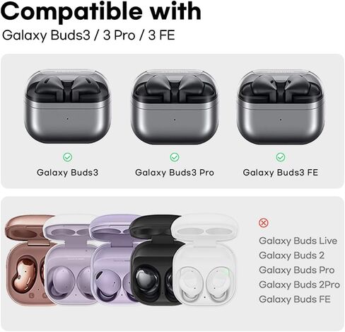 حافظة MIAK Galaxy Buds 3/3 Pro/3 FE، متوافقة مع الشحن اللاسلكي، غطاء واقي مقاوم للصدمات مع ملصقات DIY وسلسلة مفاتيح - فضي in Kuwait