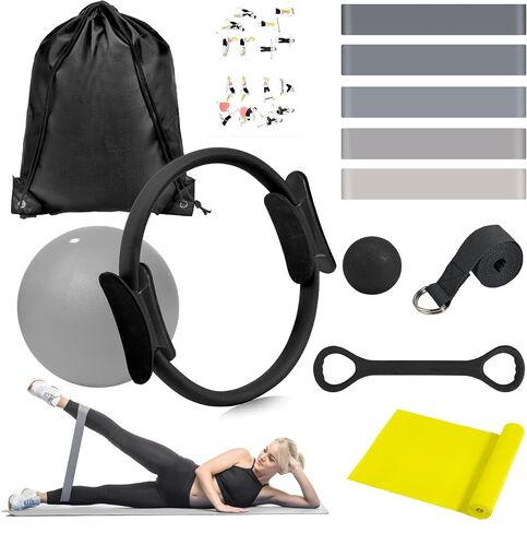 HASHMUST Pilates Ring Kit 12 PCS for Women, Home Workout Equipment with Magic Circle, Mini Exercise Ball, Resistance Bands, Massage Lacrosse, Yoga Strap, Full-Body Fitness Set for Toning & Gift in Saudi Arabia