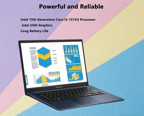 ASUS Vivobook 14" FHD 250-Nits Laptop, Intel i3-1315U, 16GB RAM+512GB SSD, Lightweight & All-Day Battery, Durability, Windows 11, NumberPad, Privacy Camera, Wi-Fi, for Business & Students, RK Bundle in Kuwait